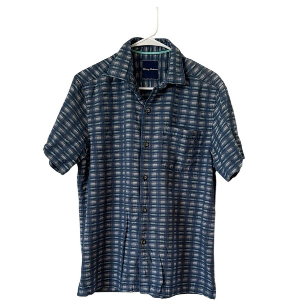 Tommy Bahama Blue Casual Button Down Shirt Silk Cotton size Small